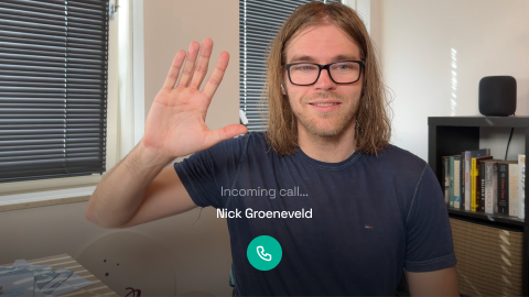 Virtual meeting UI where Ask a Designer is calling
