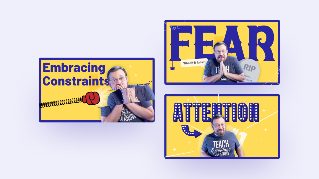 Floating visual of three YouTube video thumbnail designs